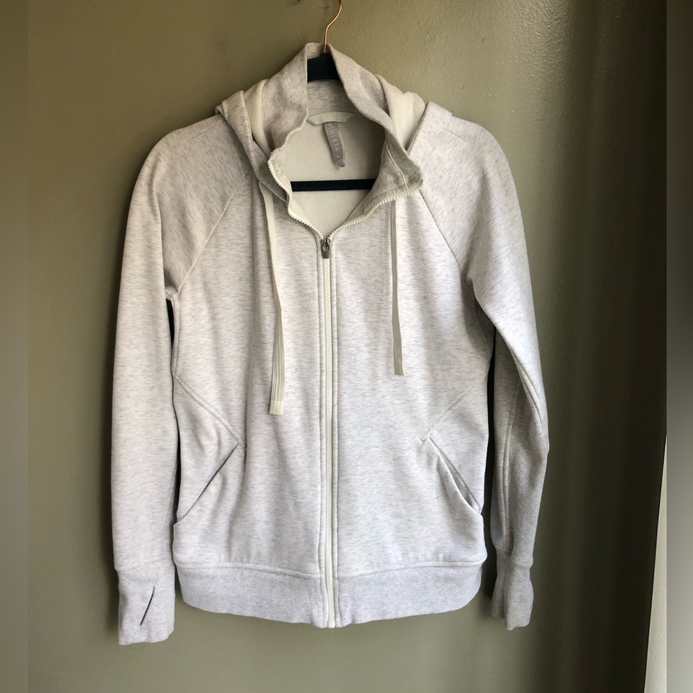 Athleta Triumph Full Zip Hoodie Jacket Women’s Gray Cotton Thumbhole Size: M